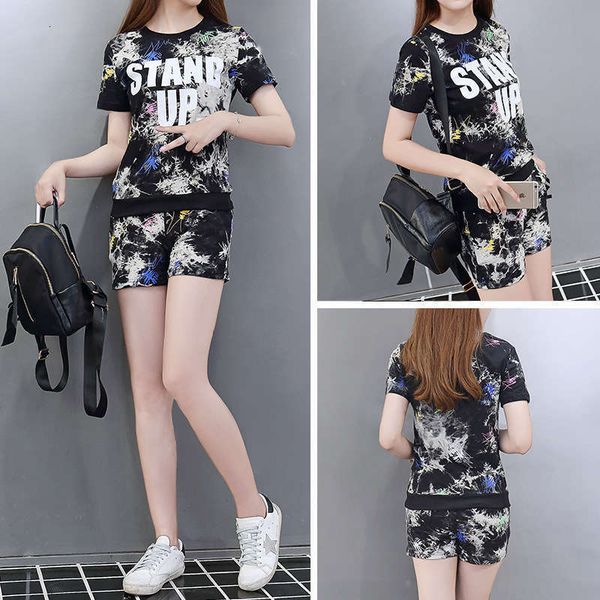 

women's tracksuits summer qiaobeini fashion casual sportswear suit slim fit short sleeve t-shirt women, Gray