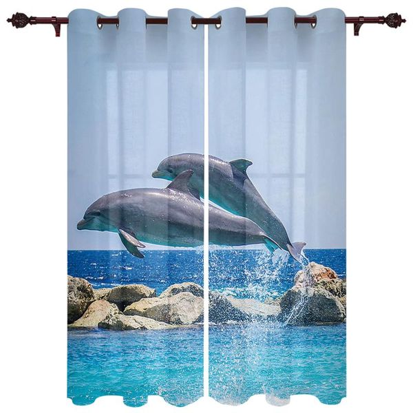

nice translucent curtains with dolphin sea jumping pattern for living room kitchen bedroom decoration windows curtain & drapes