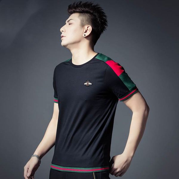 

short polo 2021 shirt 0 summer trend slim little bee embroidery tide brand splicing half sve men's t-shirt, White;black