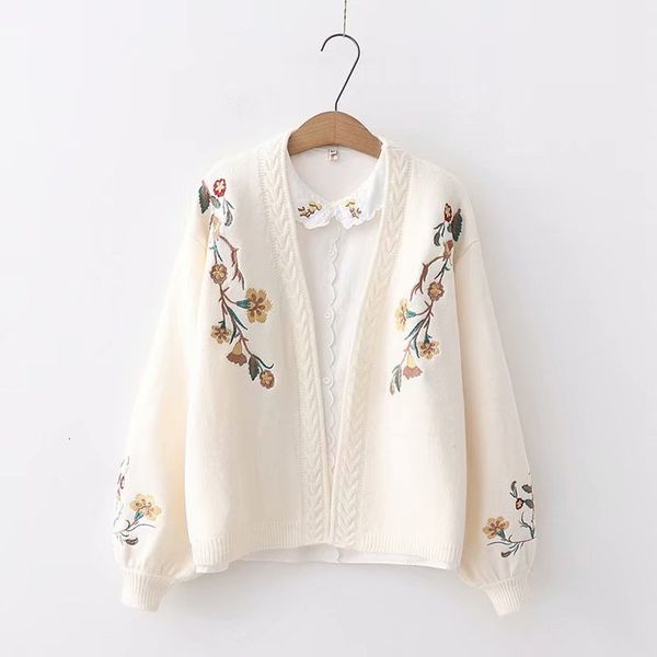 

women's sweaters brinaok cardigan, women's fashions, spring fall, neck v, lantern sleeve, embroidery, floral, thick, loose, sweate, White;black