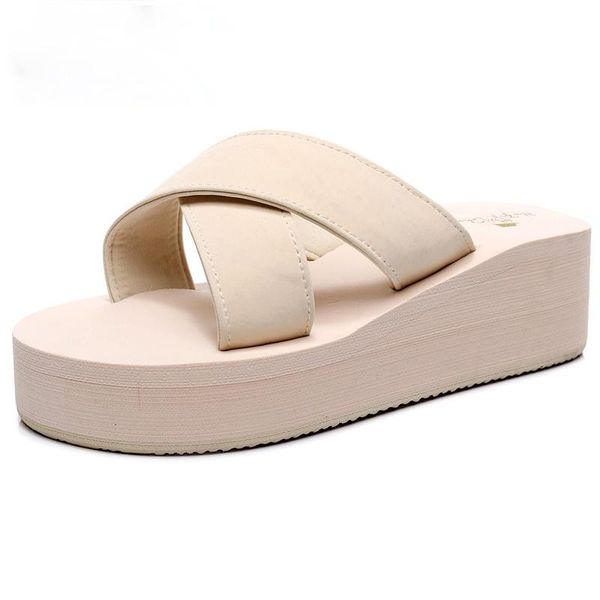 

slippers for women's outer wear cross straps slope heels high non-slip solid color fashion summer thick bottom flip flops, Black