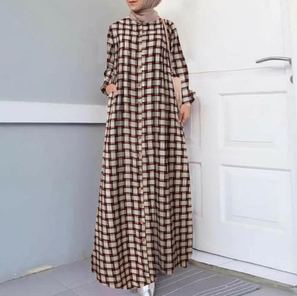 

ramadan eid muslim women plaid dress mubarak abaya dubai turkey arabic prayer hijab dress robe kaftan musulmane islam vestidos, Red