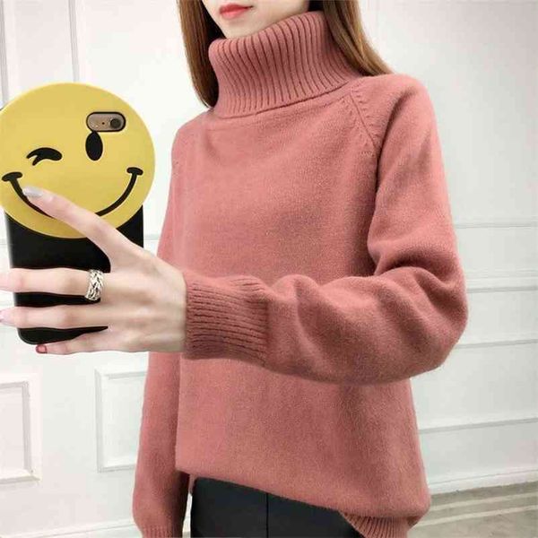 

casual big high neck winter thick sweater pullovers women long sleeve autumn knit female turtleneck sweater 210522, White;black