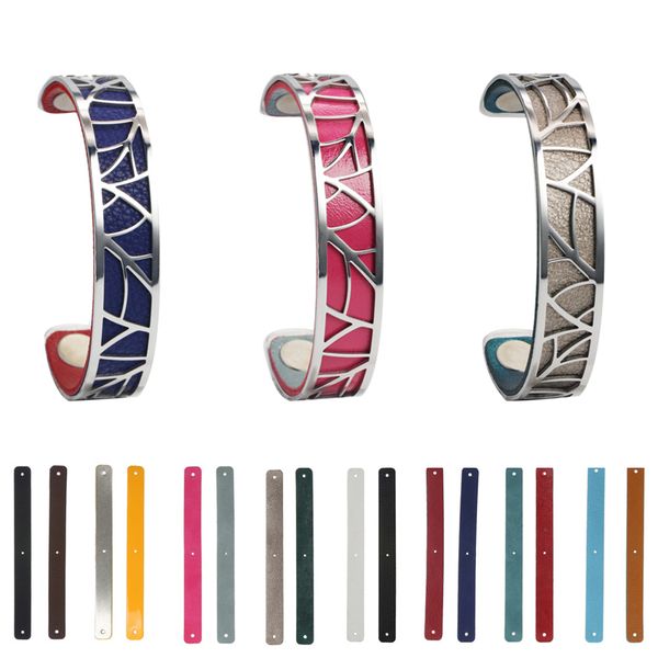 

cremo 2021 love manchette bangles reversible leather band leaf stianless steel jewelry argent bracelets for women valentine's, Black