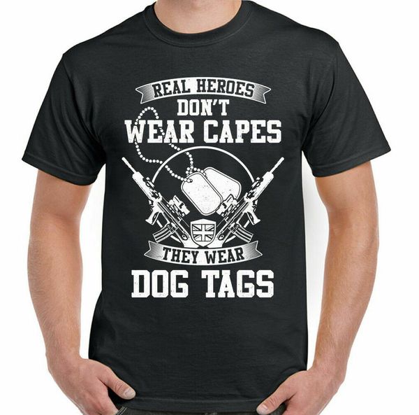 

veteran t-shirt real heroes wear dog tags funny military army, White;black
