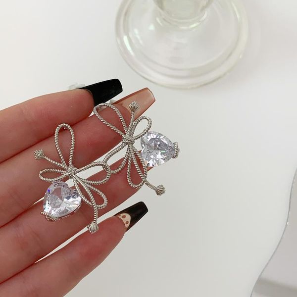 

dangle & chandelier korean elegant big crystal rhinestone bow shaped earrings style female for, Silver