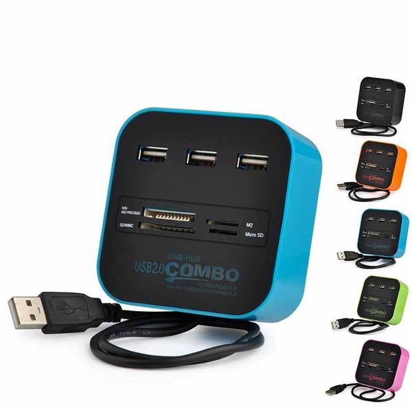 

hubs 100pcs, multi-card reader with 3 ports usb 2.0 hub for mmc/m2/ms arrival