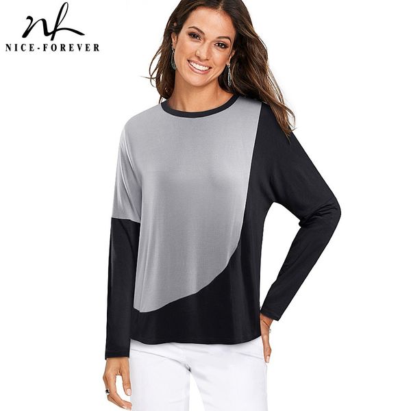 

nice-forever spring women fashion contrast color patchwork t-shirts casual oversized shift tees btyt058 210419, White