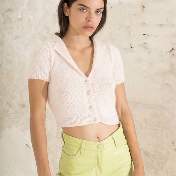 

spring fashion lapel knit short sleeves solid color vest 210524, White