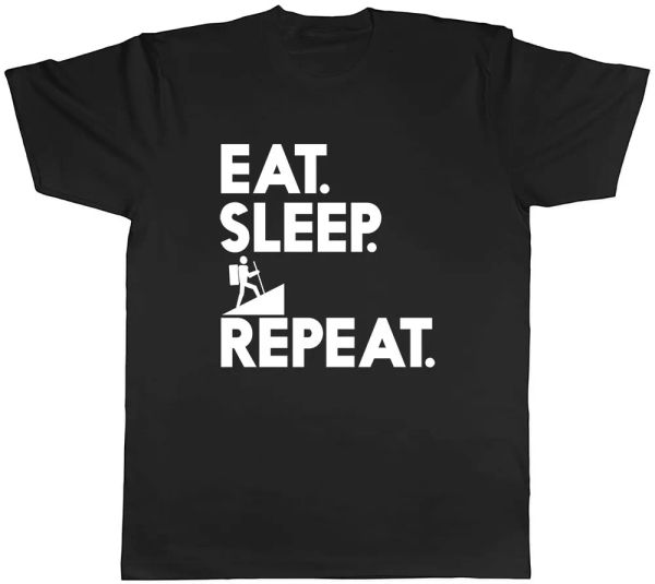 

eat sleep hiking repeat mens t-shirt tee, White;black