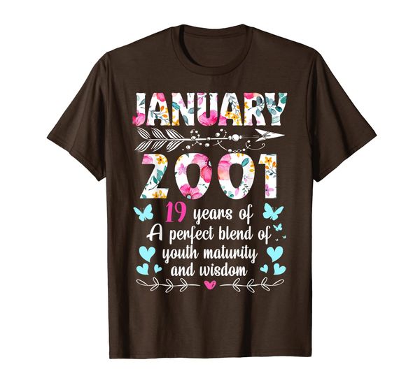 

january 2001 shirt 19 years of youth, maturity and wisdom t-shirt, White;black