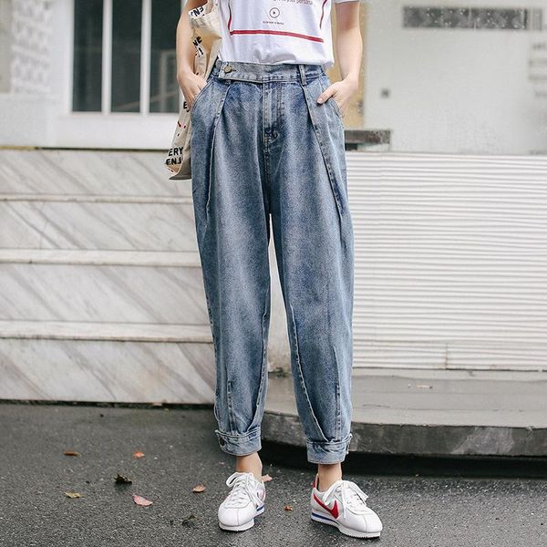 

women's jeans vintage harem pants woman spring autumn loose pant high waist, Blue