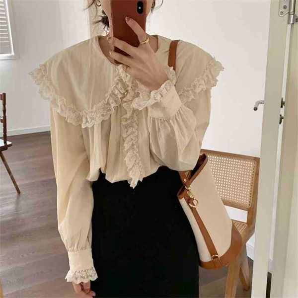 

apricot office lady casual brief chic loose retro gentle blouses streetwear all match stylish shirts 210525, White