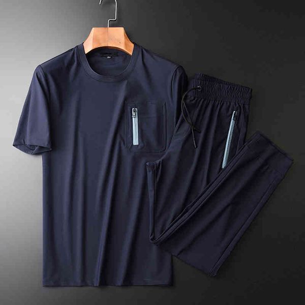 

tracksuit shirt summer mens sets (t-shirt+pants) luxury round collar solid color t-shirts plus size 4xl slim fit casual sport man pants, Gray