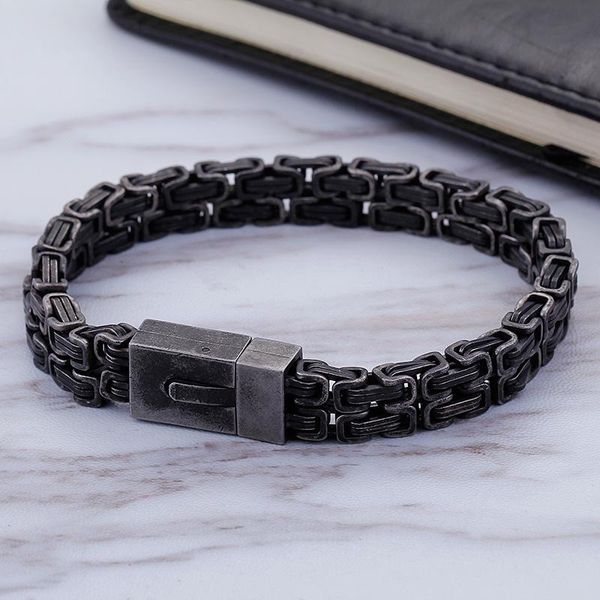 

link, chain fashion men punk black byzantine bracelet steel double link geometric bracelets jewelry