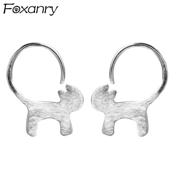

stud foxanry prevent allergy 925 sterling silver earrings 2021 trendy elegant creative matte texture cat cute girl party jewelry, Golden;silver