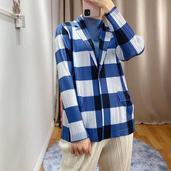 

women's jackets lanmrem folds jacket for women 2021 classic plaid suit temperament loose versatile slim coat fashion 2a021, Black;brown