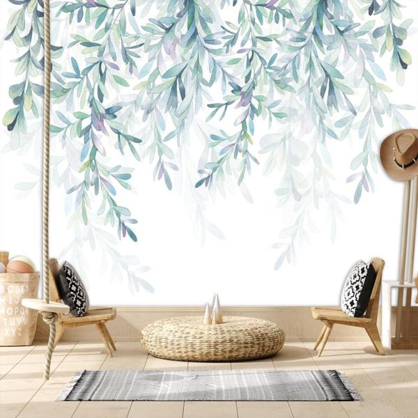 

wallpapers custom 3d modern removable for living room leaves green natural peel and stick nursery mural walls papers home decor