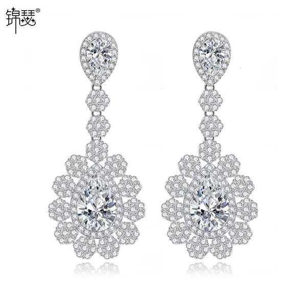 

jewelry charm stud red earrings aaa zircon inlaid with atmospheric dinner wedding girl, Golden