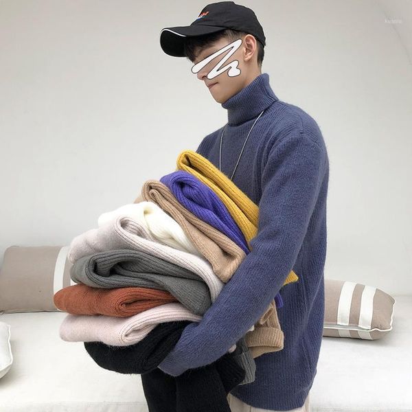 

winter solid color warm turtleneck men's sweaters fashionable men pullovers 11 colors casual male, White;black