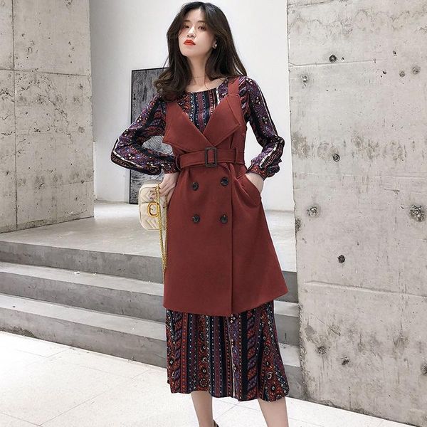 

casual dresses fashion 2021 spring arrival comfortable work style long dress vintage elegant personality beach a-line, Black;gray