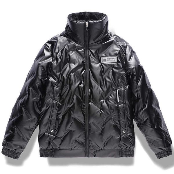 

men's white duck down cloak, winter thick jacket, new and bright design, warm tide, large, Black
