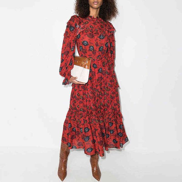 

luxury party evening dress wind lotus leaf edge stitched long skirt 2021 personalized printing and dyeing small stand collar waist lace up b, Black