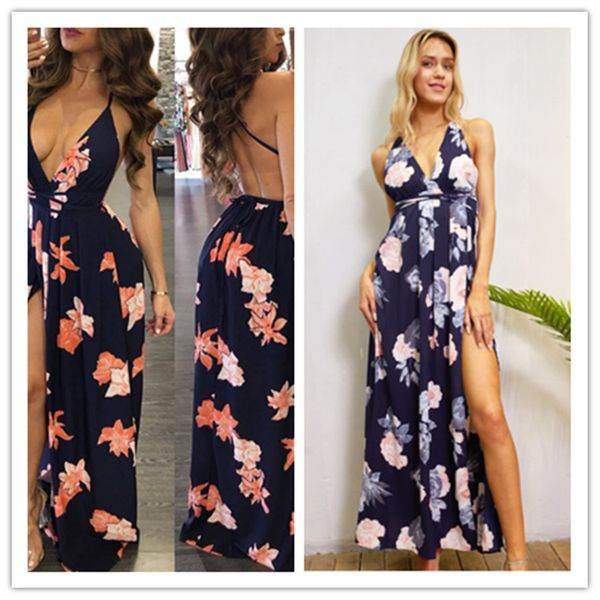 

dresses v-neck open back summer print dress, Black;gray