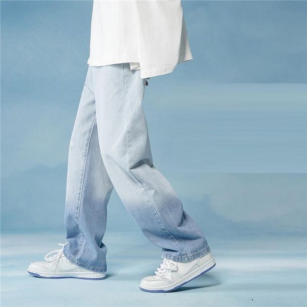 

men's jeans 2021 autumn men casual loose straight denim pants gradient blue black long trouser boy