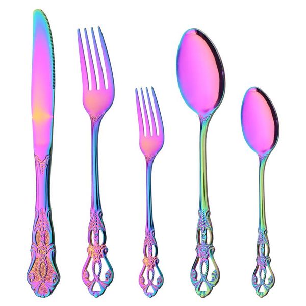 

flatware sets matte colorful knife dessert fork spoon dinnerware western stainless steel cutlery set kitchen silverware tableware