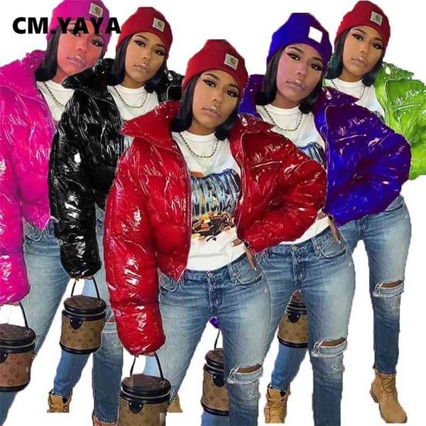 

cm.yaya winter women zipper fly parkas jackets streetwear full sleeve casual down wool coats slim 210913, Black