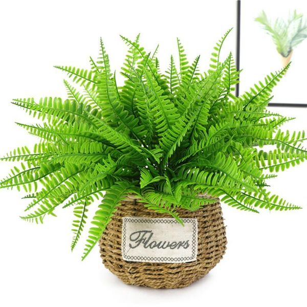 

decorative flowers & wreaths 1pc 7 fork simulation fern grass green plant artificial persian leaves flower wall hanging plants home wedding