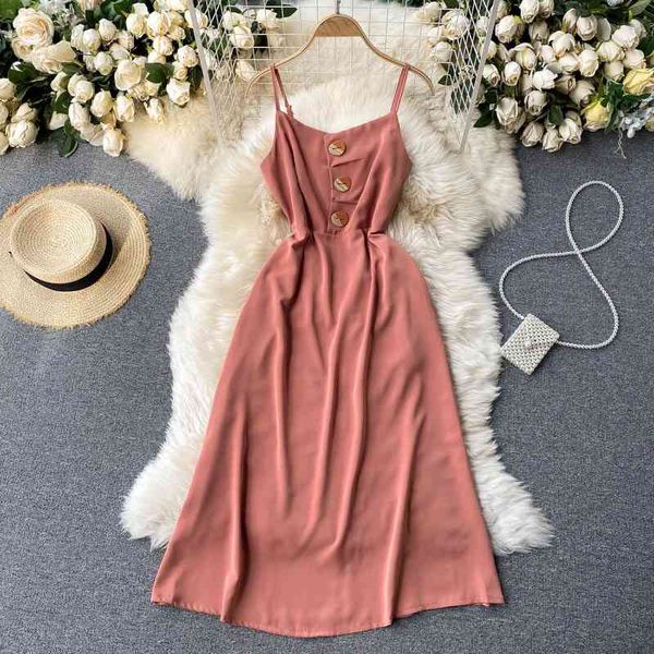 

casual dresses korean button dress for womens summer a-line vintage suspender dress strapless slim midi beach vestido ckvc, Black;gray