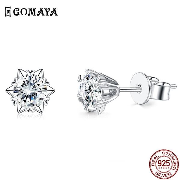 

stud gomaya 925 sterling silver earrings for women romantic snowflake 5a+ cubic zirconia anniversary female earring arrival, Golden;silver