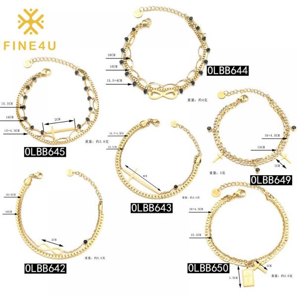 

link, chain fine4u b603 women's infinity jewelry layered beaded cross charm bracelets for women girls, Black