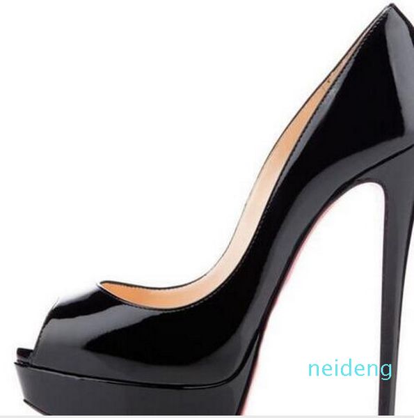 

2021 size 34-45 red bottom leather diamond high heels peep-toe women shoes studded red sole heel woman women wedding pumps 14cm, Black