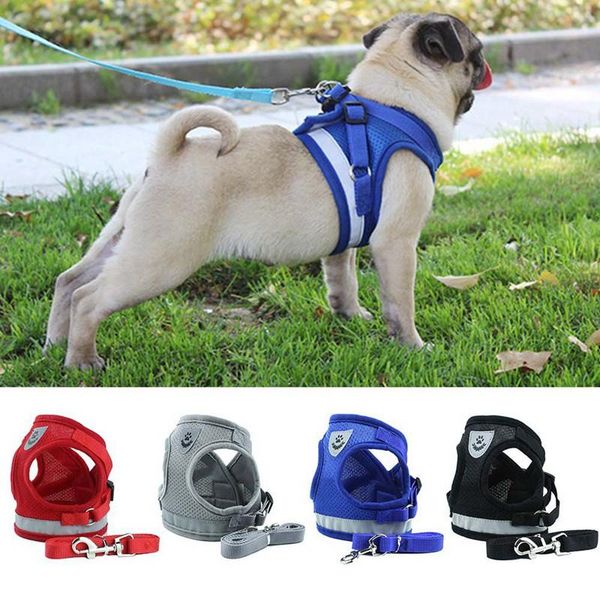 

cat collars & leads adjustable dog harness leash set for pet dogs puppy collar walking lead harnesses mesh vest chest strap