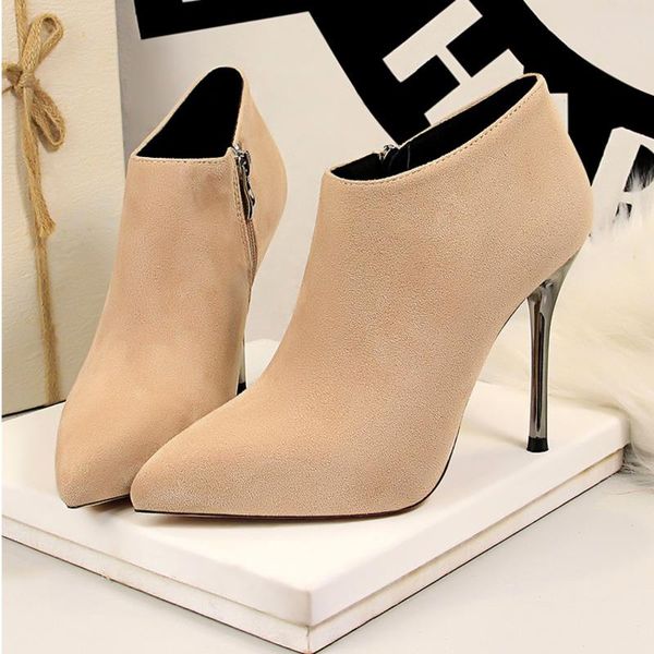 

boots 2021 winter women ankle fashion high thin heels pointed woman shoes slim ladies booties warm fur shallow, Black