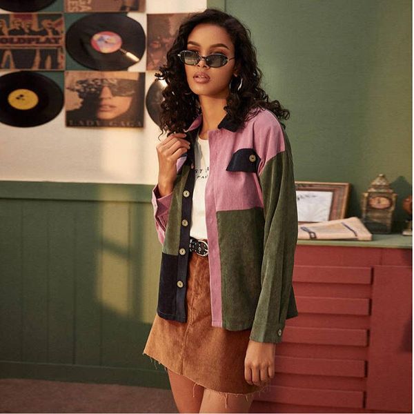 

women's jackets harajuku corduroy women winter autumn coats patchwork plus size overcoats female cute clothing outwear, Black;brown