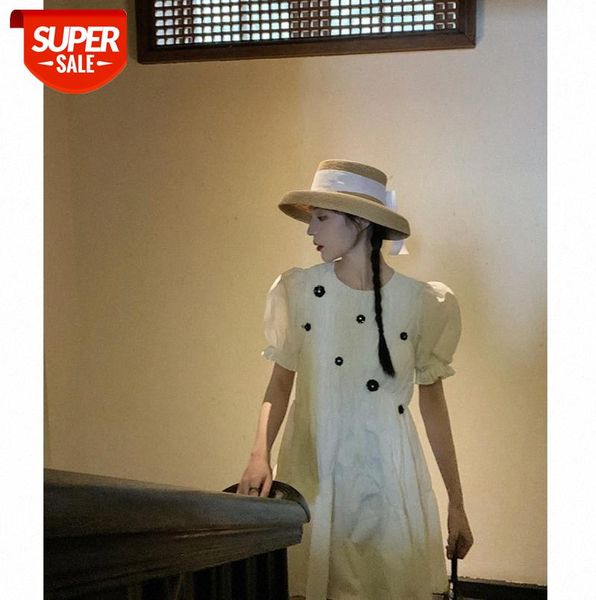 

little gentle and sweet age-reducing white puff sleeve flower dress can be issued on behalf of #g235, Black;gray