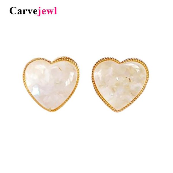 

stud carvejewl cute resin heart earring white green crystal shell chips colorfull for women girl jewelry wholesale, Golden;silver