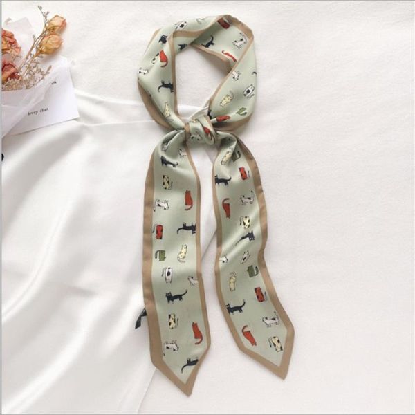 

scarves small fresh animal silk scarf binding hair / korean cute bag headdress band versatile waist belt female, Blue;gray
