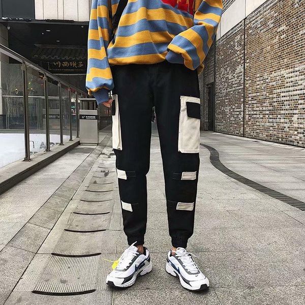 

men's pants man joggers men 2021 hip hop casual male trousers streetwear, Black