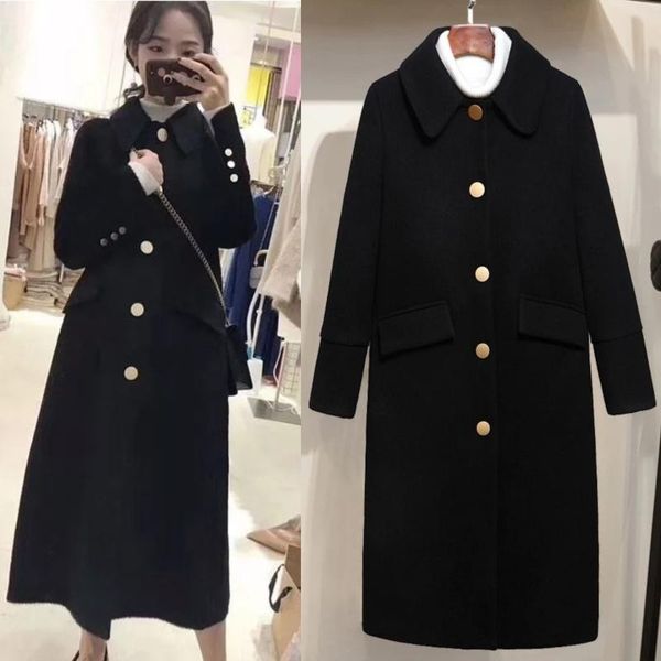 

women's wool & blends winter woman coats 2021 autumn and black large size coat british style retro long section thickening woolen femal