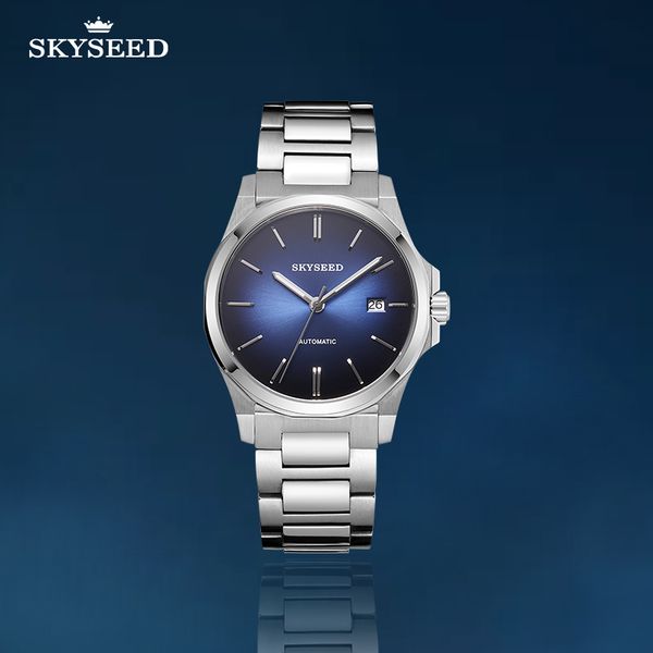 

tiandai watch trend simple strip nail literal luminous dial sapphire mirror 40mm men's automatic mechanical watch, Slivery;brown