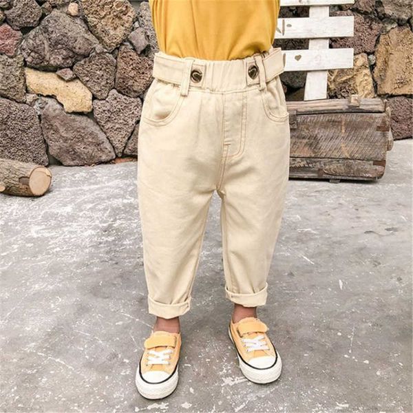 Stile coreano Molla Boys Girls Color Solid Color Casual Denim Pants 2-6 anni Bambini Bambini Bambini All-match Jeans 210615