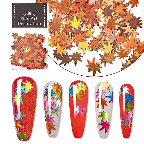 

pack holographic multicolor sequins nail art glitter flakes leaves design laser decorations diy manicure1, Silver;gold