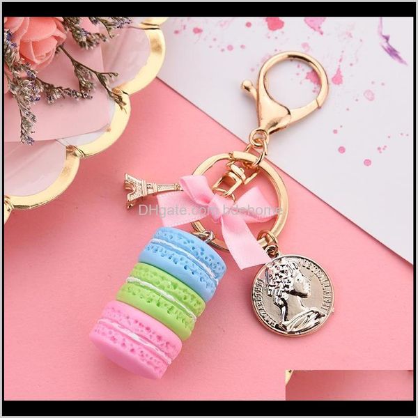 

keychains aessories drop delivery 2021 women cake chain fashion cute french pastries keychain bag charm car key ring wedding party gift jewe, Silver