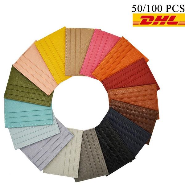 

card holders 50 pieces 100 fashion solid candy color holder express bank id case, Brown;gray
