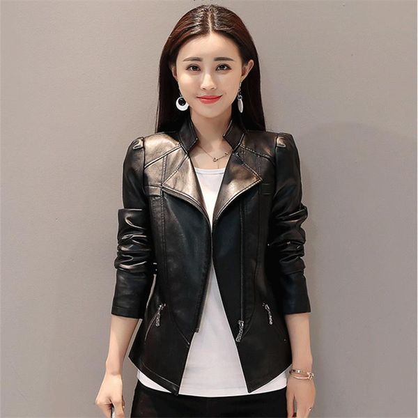 

women's jackets leather jacket short slim fit 2021 spring and autumn korean pu coat motorcycle fashion all-match en*, Black;brown